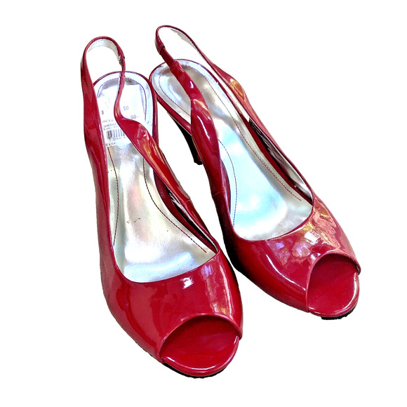 Style & Co Sheri Red Sling Back Pumps Patent Finish Peep Toe High Heels Size 9M - Picture 2 of 11